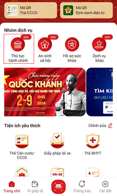 Bước 3: Chọn mục Thủ tục hành chính