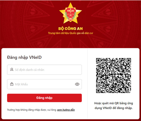 đăng nhập vào VNeID