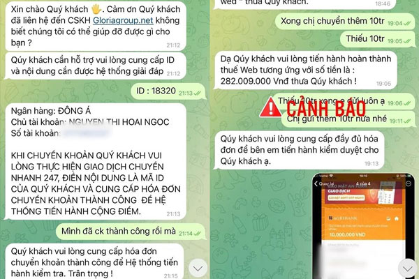Ảnh chụp màn hình tin nhắn giữa nạn nhân với kẻ lừa đảo