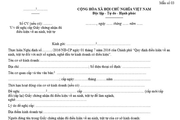 hồ sơ xin cấp Giấy chứng nhận đủ điều kiện an ninh, trật tự 