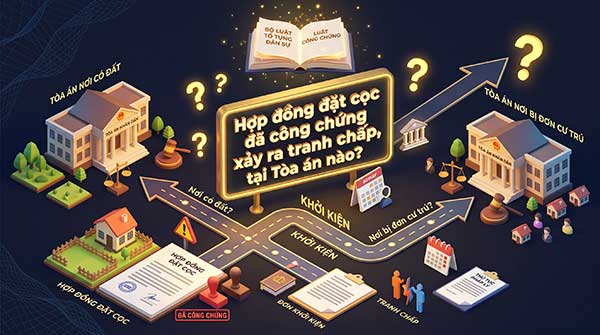 Hợp đồng đặt cọc đã công chứng xảy ra tranh chấp, khởi kiện tại Tòa án nào?