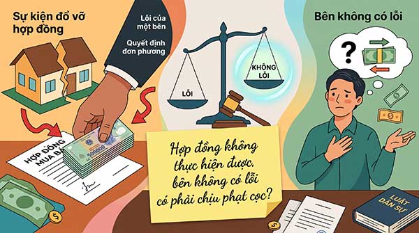 Hợp đồng mua bán không thực hiện được, bên không có lỗi có phải chịu phạt cọc?