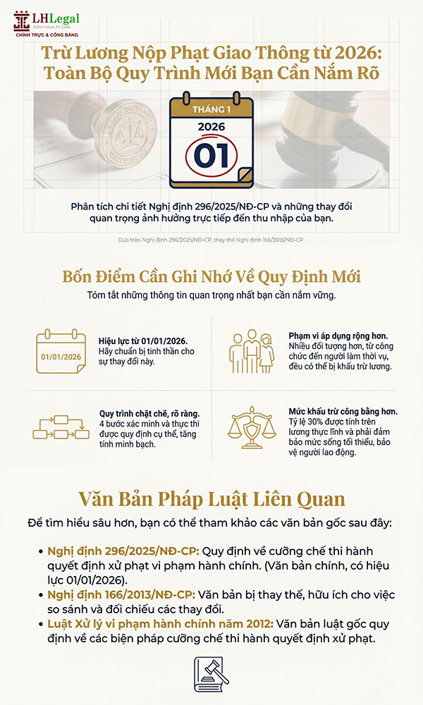 Infographic: Khi nào vi phạm giao thông bị khấu trừ tiền lương từ 2026?