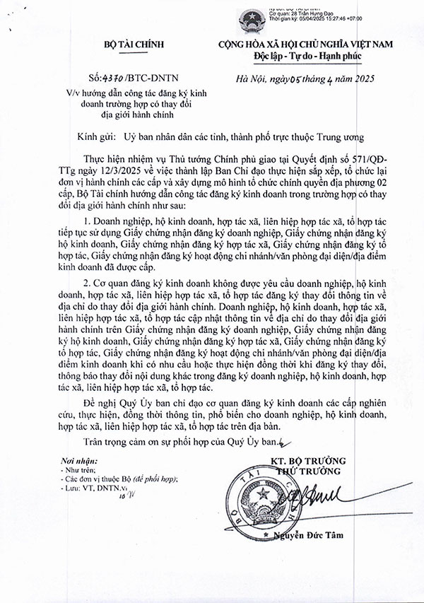 Công văn 4370/BTC-DNTN ngày 05/4/2024