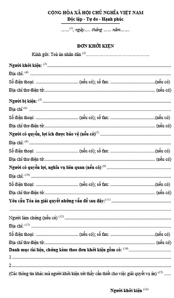 Mẫu đơn kiện đòi nợ tiền mua hàng