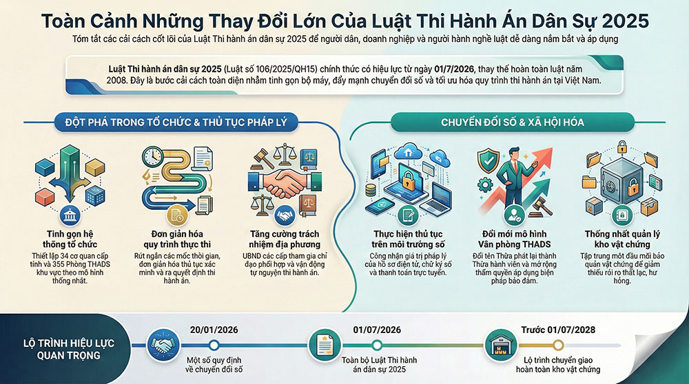 Luật Thi hành án dân sự 2025: Toàn cảnh những thay đổi lớn có hiệu lực từ 01/7/2026