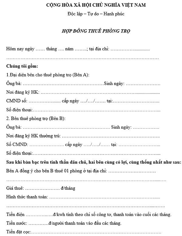Hợp đồng thuê nhà trọ
