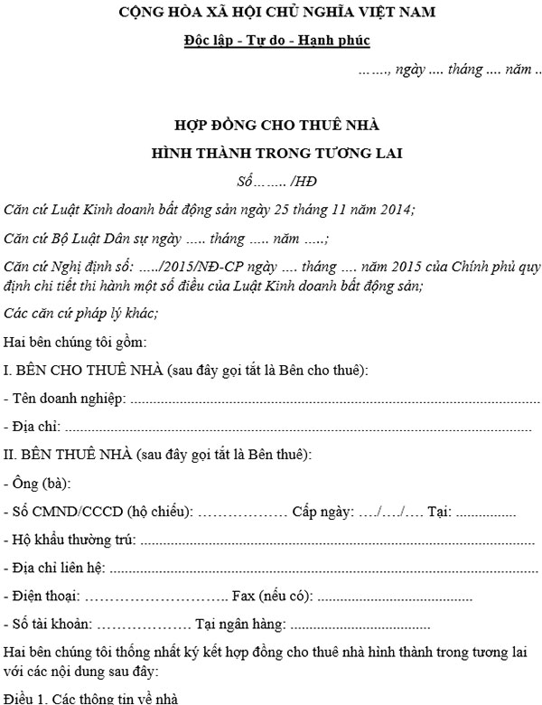Hợp đồng thuê nhà ở hình thành trong tương lai