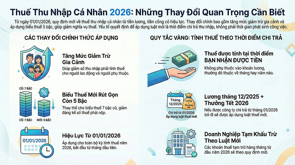 Mức giảm trừ gia cảnh và biểu thuế mới được áp dụng ngay từ đầu năm 2026