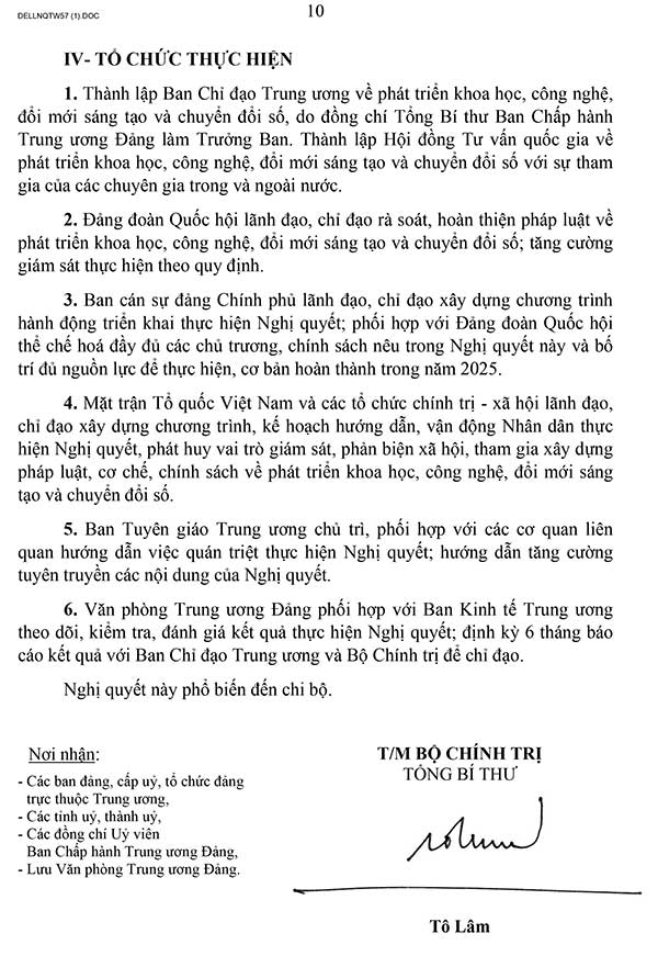 Nghị quyết 57-NQ/TW về đột phá phát triển khoa học, công nghệ, đổi mới sáng tạo và chuyển đổi số quốc gia