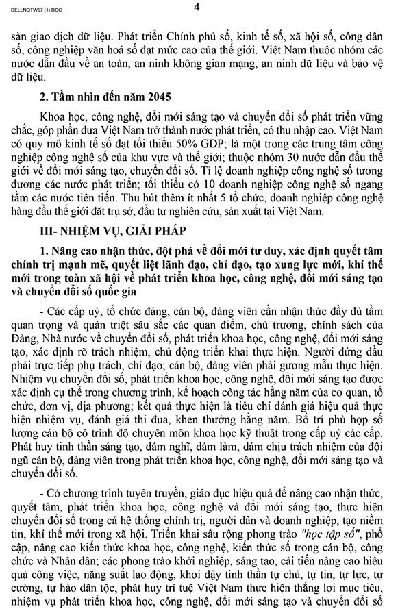 Nghị quyết 57-NQ/TW về đột phá phát triển khoa học, công nghệ, đổi mới sáng tạo và chuyển đổi số quốc gia