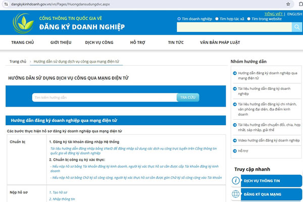 Đăng ký doanh nghiệp qua mạng thông tin điện tử