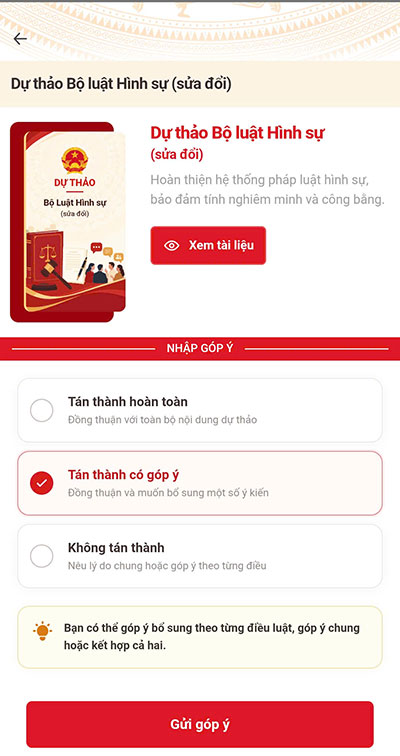 Lựa chọn hình thức góp ý