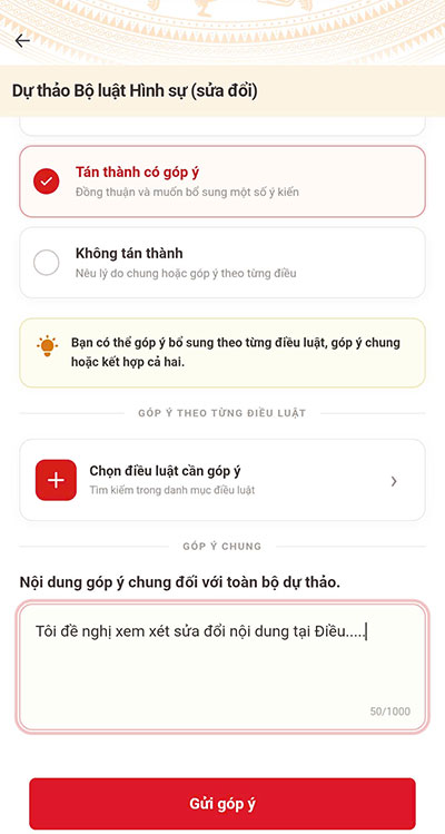 Kiểm tra lại nội dung và gửi góp ý