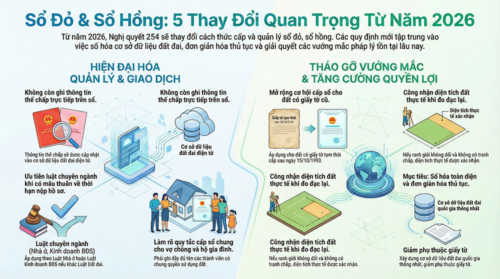 Những thay đổi quan trọng về sổ đỏ, sổ hồng áp dụng từ năm 2026 theo Nghị quyết 254