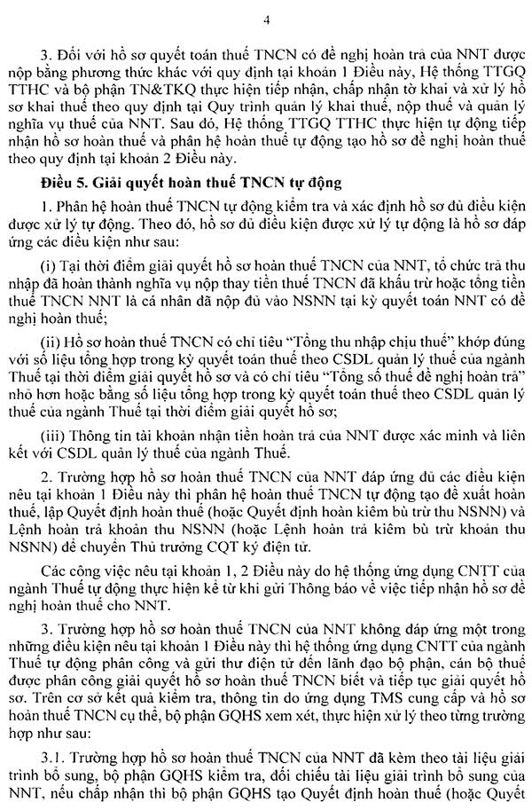 Quyết định 108/QĐ-TCT về quy trình hoàn thuế thu nhập cá nhân tự động