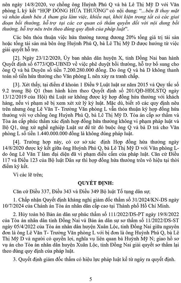 Quyết định Giám đốc thẩm số 271/2024/DS-GĐT ngày 24/10/2024 của TAND cấp cao tại TP. Hồ Chí Minh