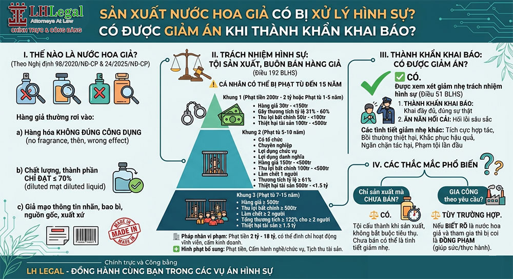 Sản xuất nước hoa giả có bị xử lý hình sự? Có được giảm án khi thành khẩn khai báo?