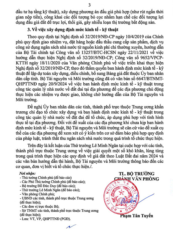 Thông báo 599/TB-BTNMT về ý kiến kết luận việc giải quyết một số khó khăn, vướng mắc trong quá trình thực hiện các quy định về giá đất