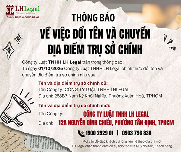 Thông báo đổi tên và chuyển trụ sở chính Công ty Luật TNHH LH Legal