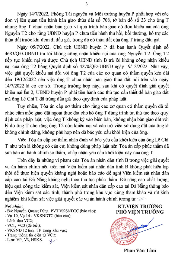 Thông báo rút kinh nghiệm vụ án hành chính Lê Chí T.