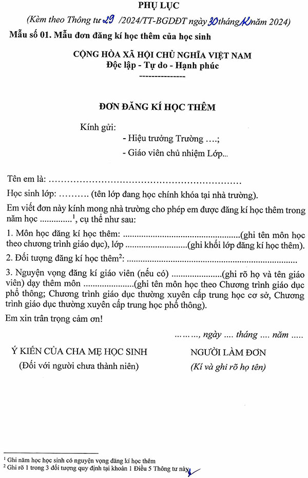 Thông tư 29/2024/TT-BGDĐT về dạy thêm, học thêm