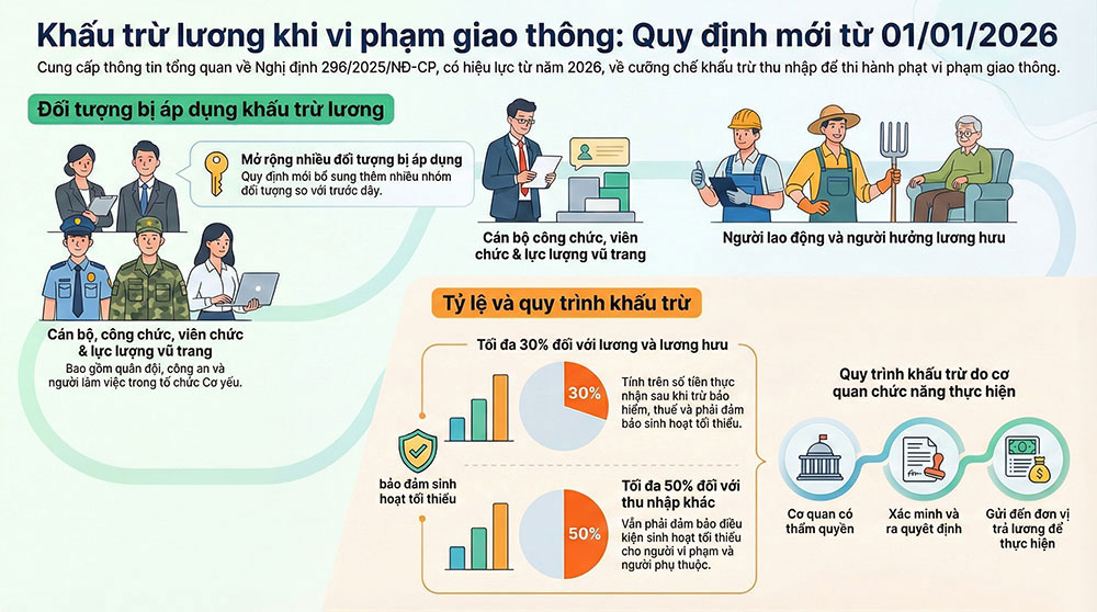 Từ năm 2026, vi phạm giao thông có thể bị khấu trừ tiền lương: Quy định cần biết