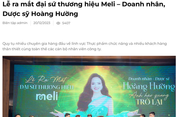 Hoàng Hường trong lễ ra mắt đại sứ thương hiệu Meli được đăng tải năm 2023