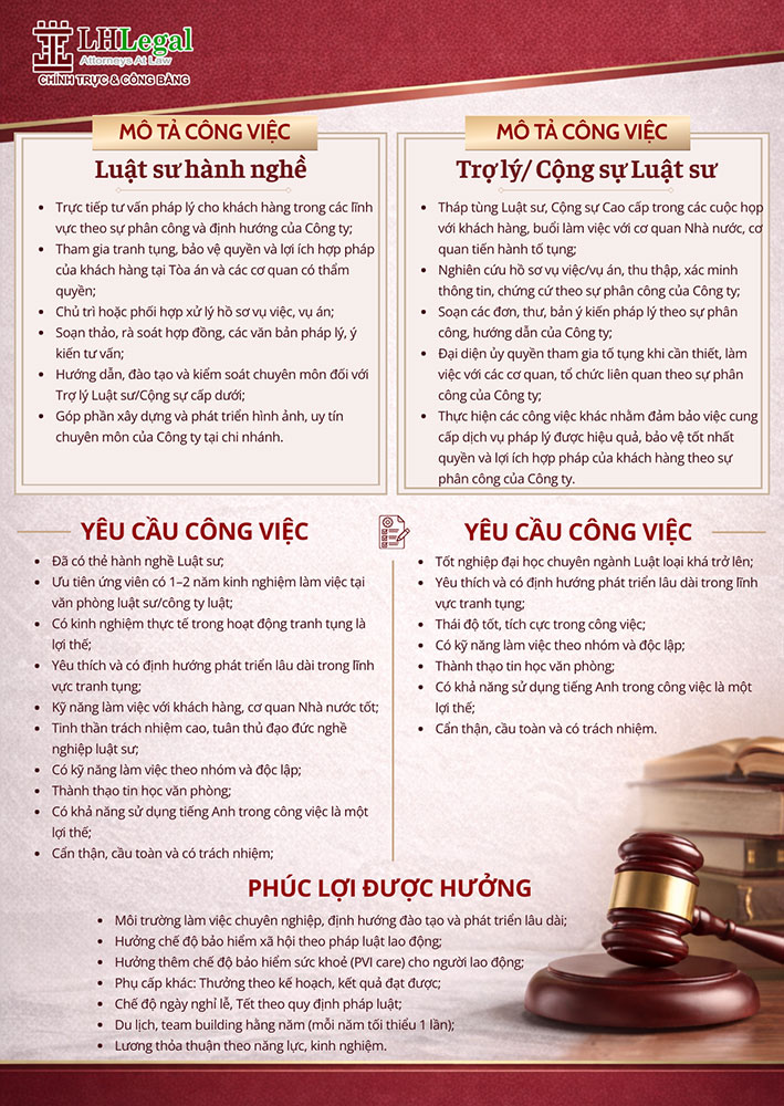 Thông báo tuyển dụng nhân sự pháp lý Chi nhánh Hà Nội