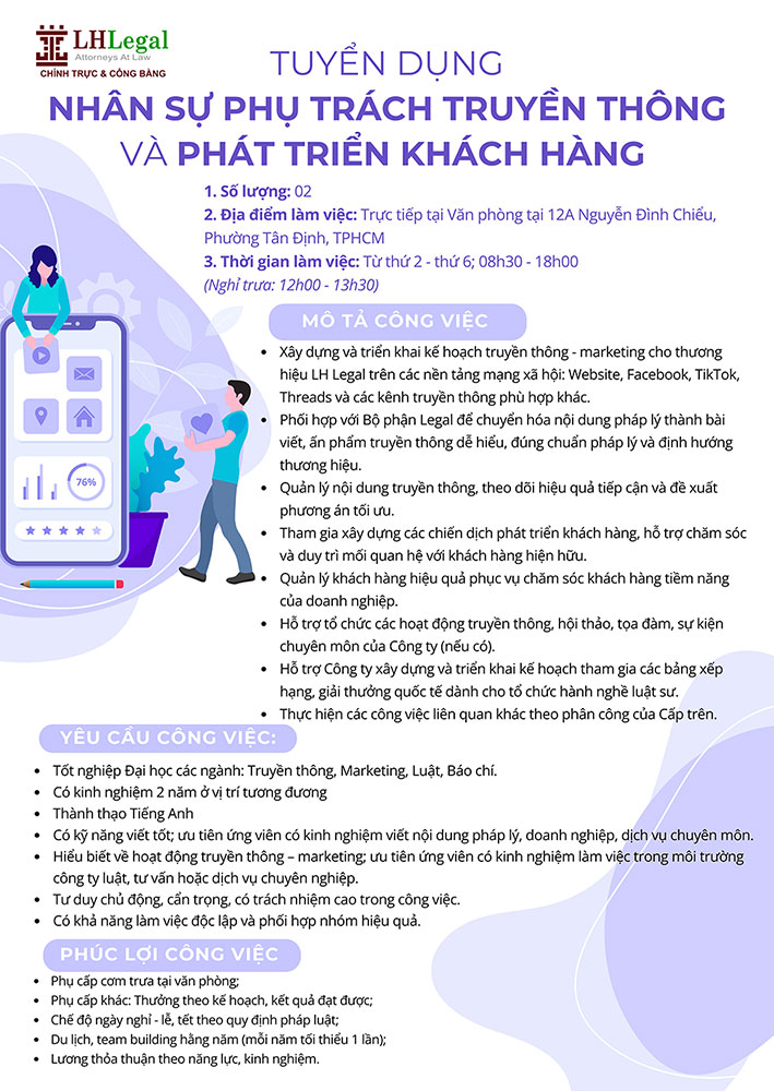 Thư thông báo tuyển dụng nhân sự phụ trách truyền thông và phát triển khách hàng