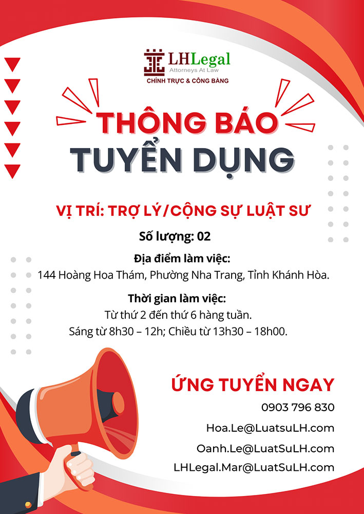 Thông báo tuyển dụng Trợ lý / Cộng sự Luật sư chi nhánh Khánh Hòa