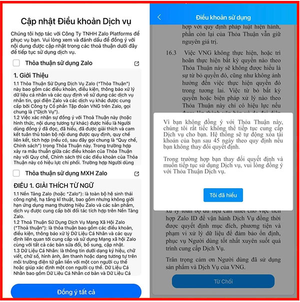 Zalo yêu cầu người dùng “đồng ý toàn bộ điều khoản” để tiếp tục sử dụng dịch vụ: Dưới góc nhìn pháp luật về bảo vệ dữ liệu cá nhân