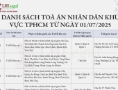 Danh sách Tòa án nhân dân khu vực TPHCM từ ngày 01/07/2025