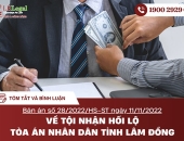 Tóm tắt và bình luận bản án số 28/2022/HS-ST ngày 11/11/2022 về tội nhận hối lộ 